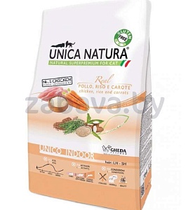 Корм для домашних  кошек Unica Natura Indoor, курица, рис, морковь, 1,5 кг