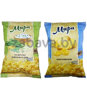 Снэки «Мира», 80 г, классич./сметана-лук