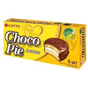Печенье Lotte Choco Pie Banana, глазир., банан, 168 г