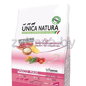 Корм Unica Natura Maxi для собак средних и крупных пород с ветчиной, рисом и картофелем, 12 кг
