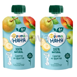 Пюре «Фруто Няня», салатик из фрукт. или яблоко с банан. и твор., 90 г