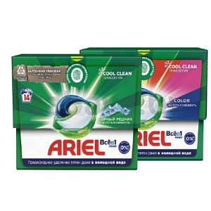 Капсулы для стирки Ariel, Color или «Горный родник», 14 шт.