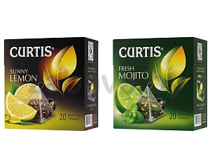 Чай Curtis зеленый/черный, Fresh Mojito или Sunny Lemon, 20 пирамидок
