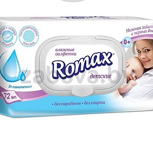 Салфетки влажные с пантенолом Romax, 72 шт.