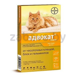 Капли на холку от чесоточных клещей, блох и гельминтов «Адвокат», 0,1-4 кг, 1 пипетка