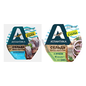 Сельдь «Атлантика», филе-куски, в масле, с лучком или м/с, 240 г