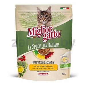 Сух. корм д/кошек Miglior Gatto, с курицей, ячм., горох., 400 г