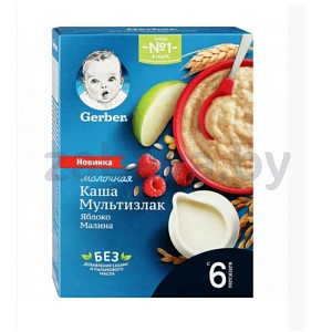Каша молочная Gerber мультизлаковая, яблоко-малина, 180 г
