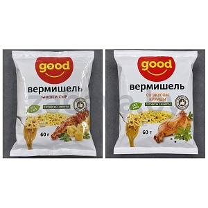 Вермишель б/п Good, курица или бекон и сыр, 60 г