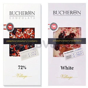 Шоколад Bucheron, горьк. клюква-клубника-фисташка или бел. миндаль-клюква-клубника, 100 г