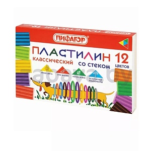 Пластилин «Пифагор» «Весёлая Такса», 12 цветов, 180 г
