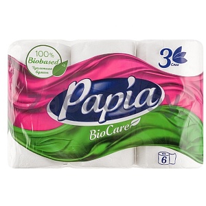 Бумага туалетная Papia Bio care, 3 сл., 6 шт.
