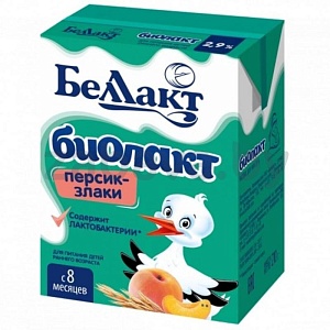 Продукт «Биолакт», к/м, персик-злаки, 2,9%, 210 г