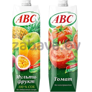 Сок ABC томатный или мультифрукт, 1 л