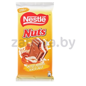 Шоколад молочный Nestle Nuts, солёная карамель, 200 г