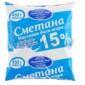 Сметана «Молочный мир», 15%, 450 г