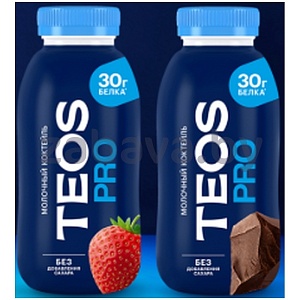 Коктейль молочный Teos Pro, обезжир., клубника или шоколад, 330 г