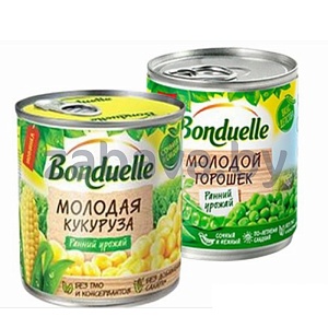 Горошек или кукуруза Bonduelle, молодые, 420/425 г