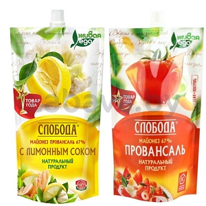 Майонез «Слобода», провансаль классич. или с соком лимона, 67%, 375 г/400 мл