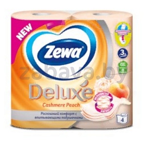 Бумага туалетная Zewa Deluxe, персик, 3 сл., 4 рул.