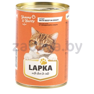 Корм для кошек Lapka, говядина в соусе, 415 г
