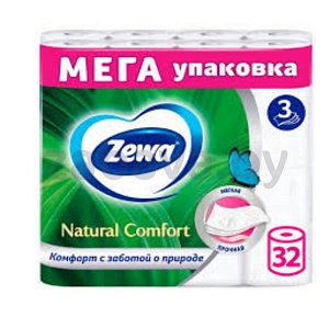 Туалетная бумага Zewa Natural Comfort, 3 слоя, 32 шт.