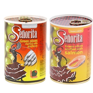 Оливки Senorita, фарш. анчоусом/семгой, 280 г