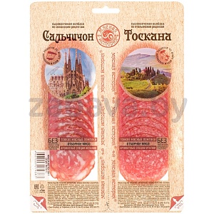 Колбаса с/к «Мясная история», сальчичон + тоскана, «Иней», 50 г + 50 г