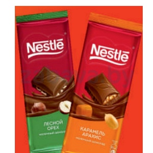 Шоколад молочный Nestle, с лесным орехом или карамель-арахис, 82 г