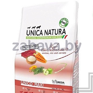 Корм сухой Unica Natura, для собак средних и крупных пород, оленина, рис и морковь, 12 кг