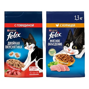 Корм сухой для кошек Felix, курица или говядина, 1,3 кг