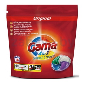 Капсулы для стирки Gama, 4 in 1 Smart Choice, универс., 18 шт.