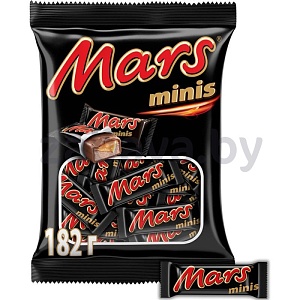 Шоколадные батончики Mars Minis, с нугой и карамелью, 182 г