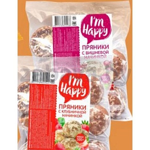 Пряники I’m Happy, с начинкой, 300 г, клубника, вишня