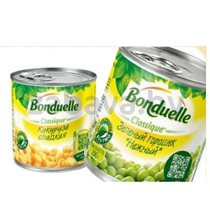 Горошек нежный или кукуруза сладкая Bonduelle, 400/340 г