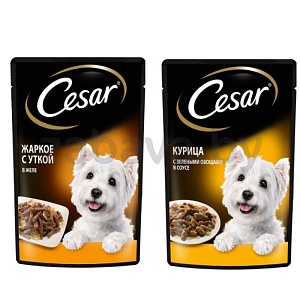 Корм для собак Cesar, 85 г, курица-овощи или жаркое с уткой
