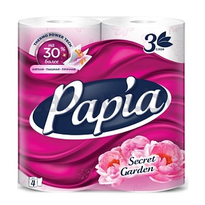 Бумага туалетная Papia Secret Garden, 3 сл., 4 рул.