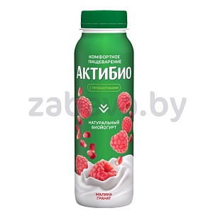 Биойогурт питьев. «Актибио», малина-гранат, 1,5%, РФ, 260 г
