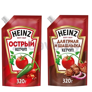 Кетчуп Heinz, для гриля и шашлыка или томатный острый, 320 г