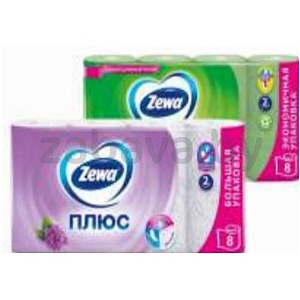Туалетная бумага Zewa «Плюс», яблоко/сирень, 2 сл., 8 рул.