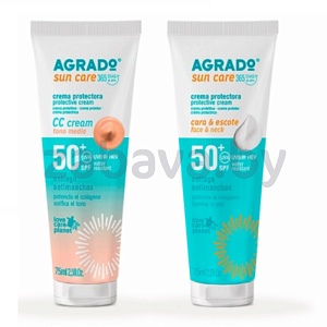 Крем Agrado SPF50+, влагост. солнцезащ. тон средний или для лица и декольте, 75 мл