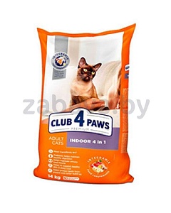 Корм Club 4 Paws для взр. кошек, живущих в помещении, премиум-класса, 14 кг
