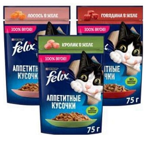 Корм для кошек Felix, 75 г, в ассорт.