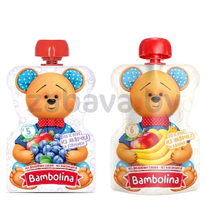 Пюре Bambolina, яблоко-банан/яблоко-голубика, 100 г