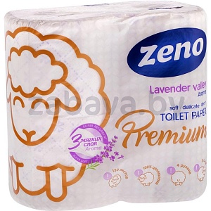 Бумага туалетная Zeno Premium Lavender Valley, 3 слоя, 4 рулона