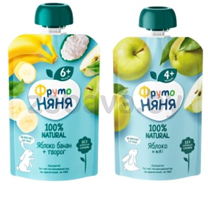 Пюре «Фруто Няня», яблоко или яблоко-банан-творог, 90 г