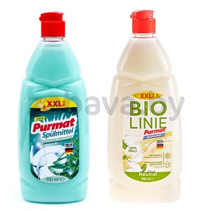 Бальзам д/мытья посуды Purmat, Aloe + Gruner Tee или Glycerin+vit. E, 900 мл