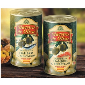 Маслины Maestro de Oliva, фарш. креветкой/анчоусом, 280 мл