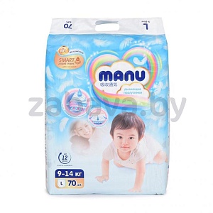 Подгузники Manu L, 9–14 кг, 70 шт.
