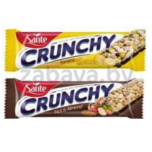 Батончик-мюсли Sante Crunchy с банан. или с лесным орехом и миндалем в шок., 40 г